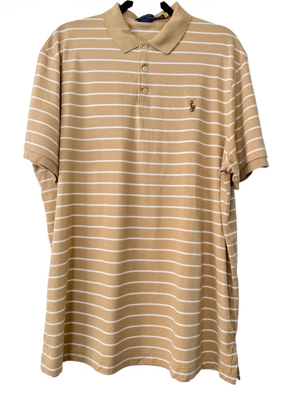 Polo Ralph Lauren Striped Polo Shirt Tan/White XL Preppy Business Casual